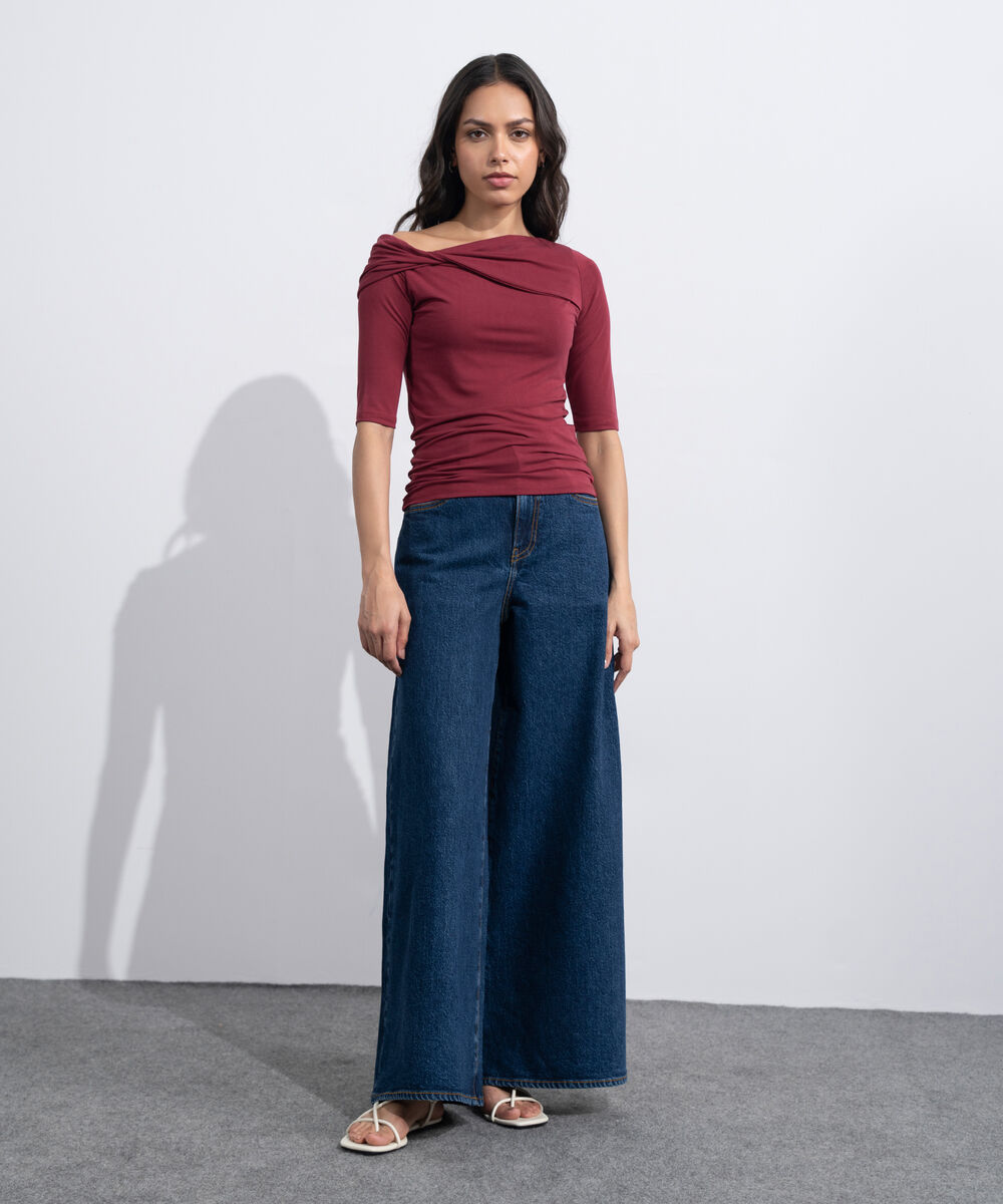 Women's Maroon Soft Asymmetrical Top