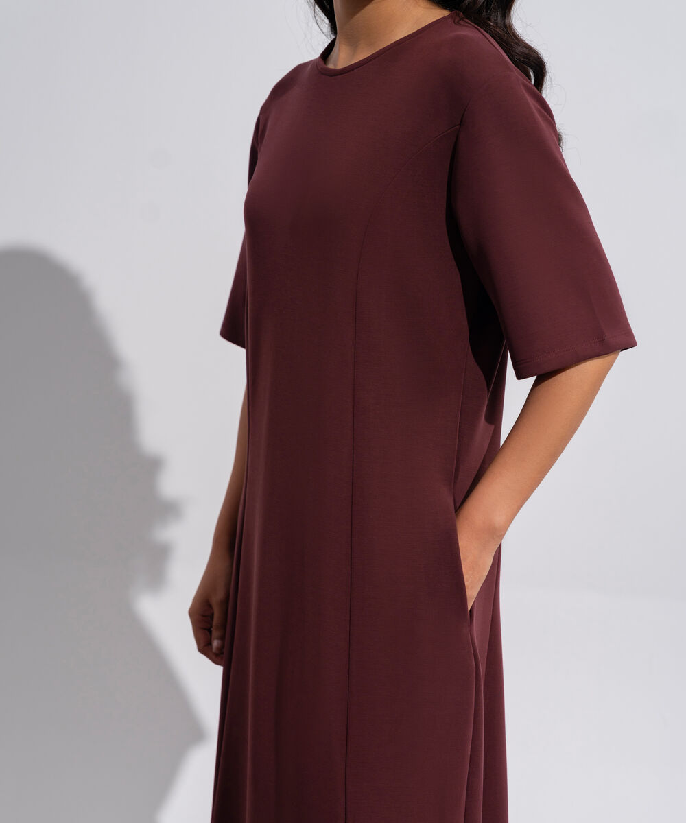 Women's Western Wear Burgendy Soft Lux Flared Maxi Dress