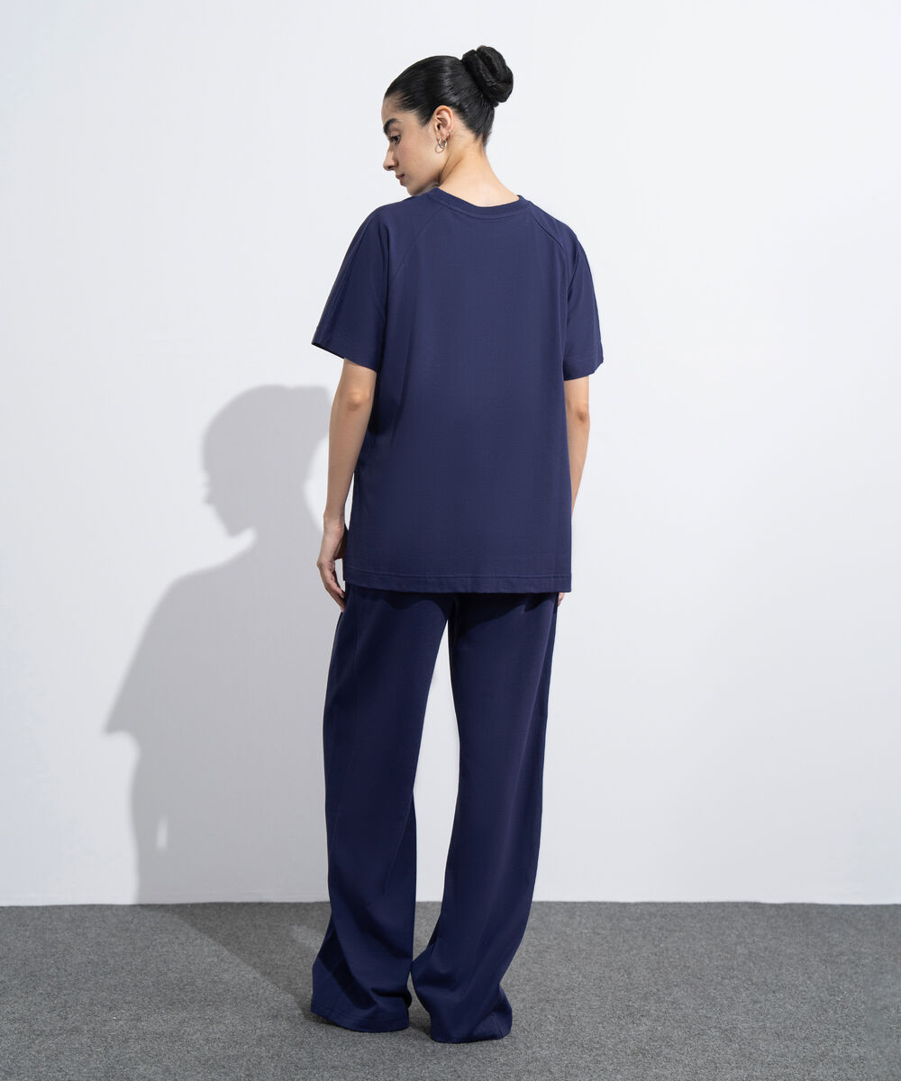 Women's Western Wear Blue Loose Fit Jersey T-Shirt