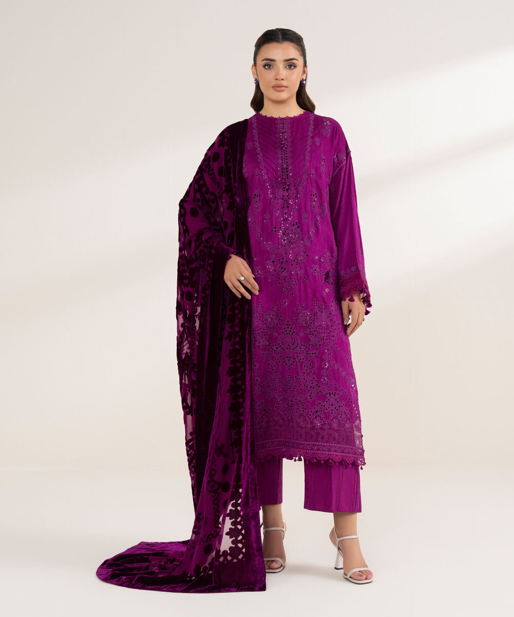 Women's Unstitched Viscose Raw Silk 3 Piece Suit