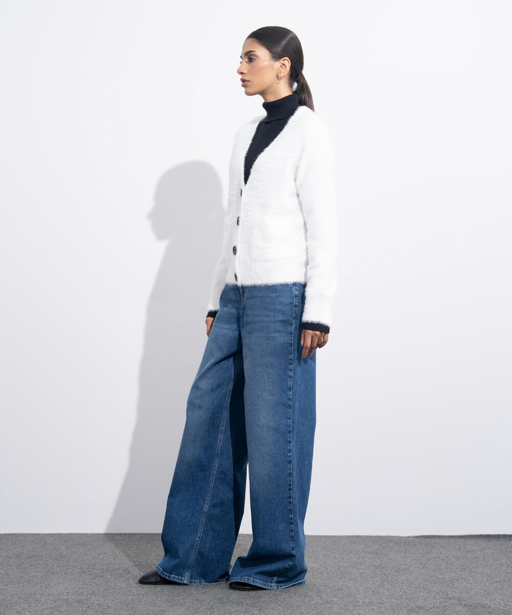 Women's Western Wear Beige Fuzzy Knit Cardigan