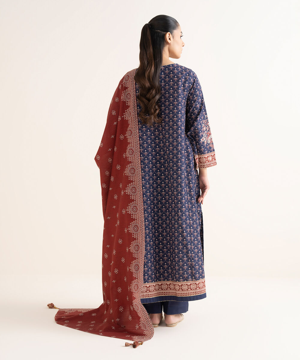 Women's Unstitched Embroidered Khaddar Blue 3 Piece Suit