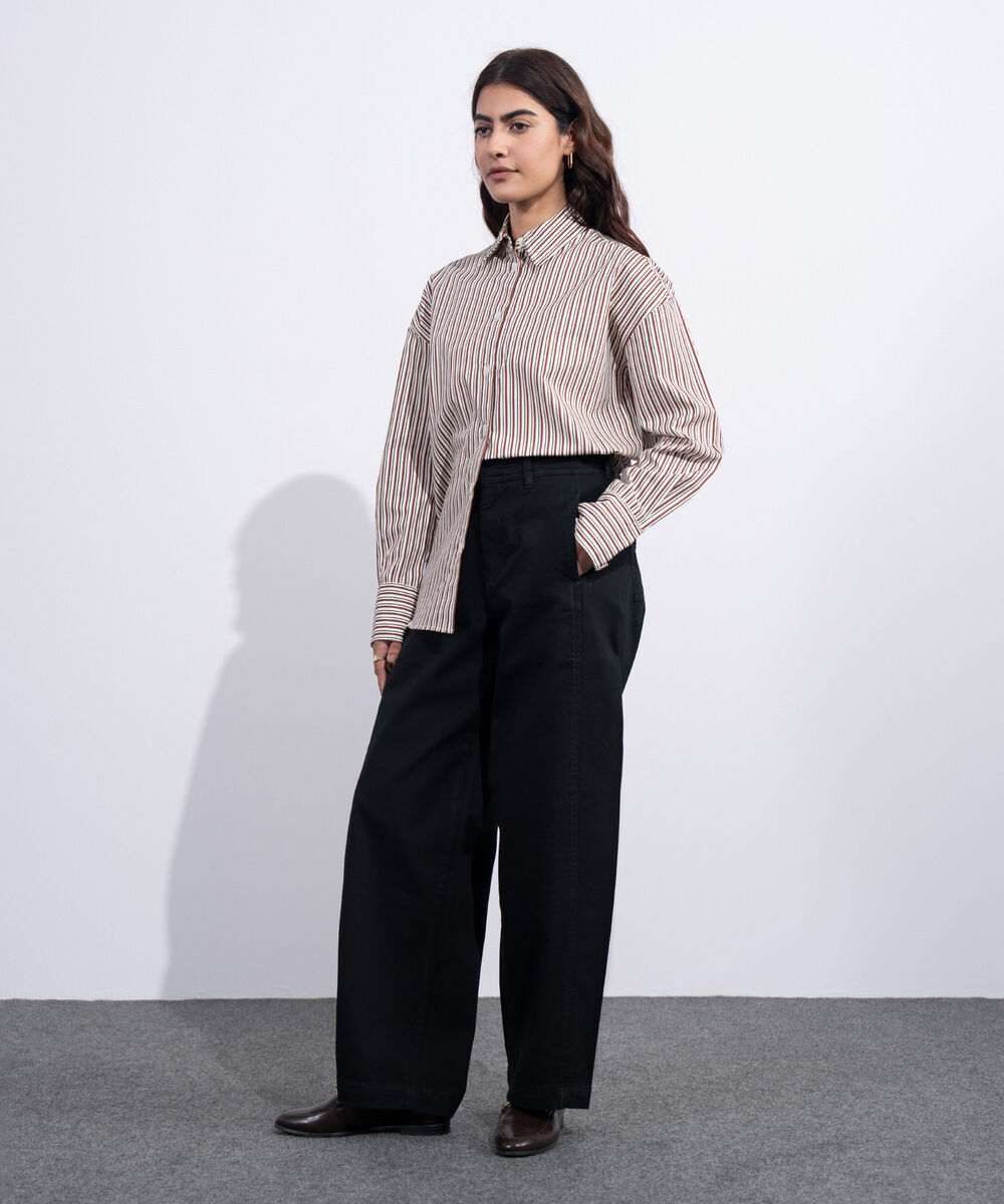 Women's Western Black Barrel Fit Chino Trousers