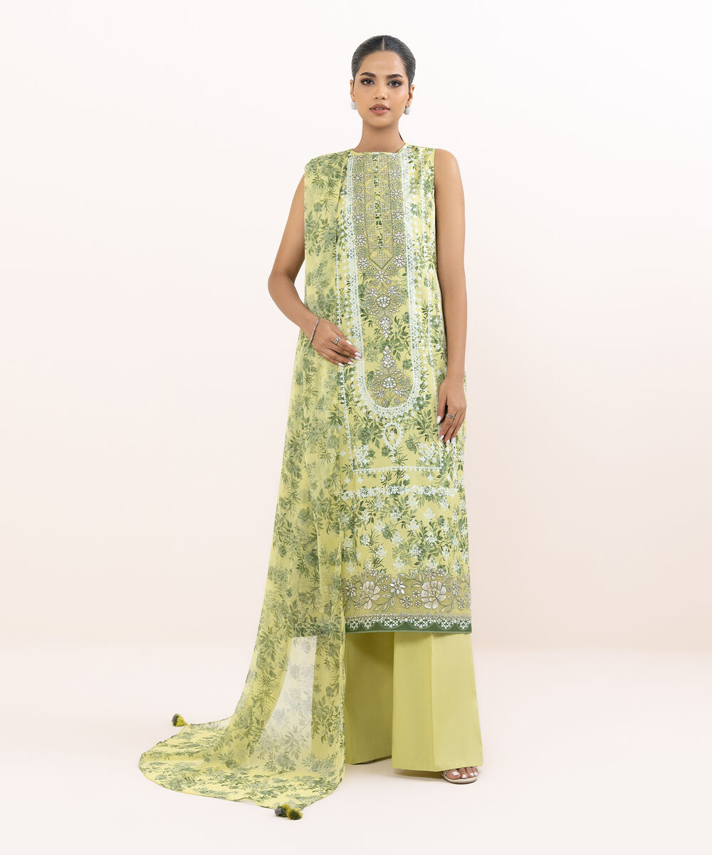 Women's Unstitched Cotton Viscose Printed Three Piece Suit