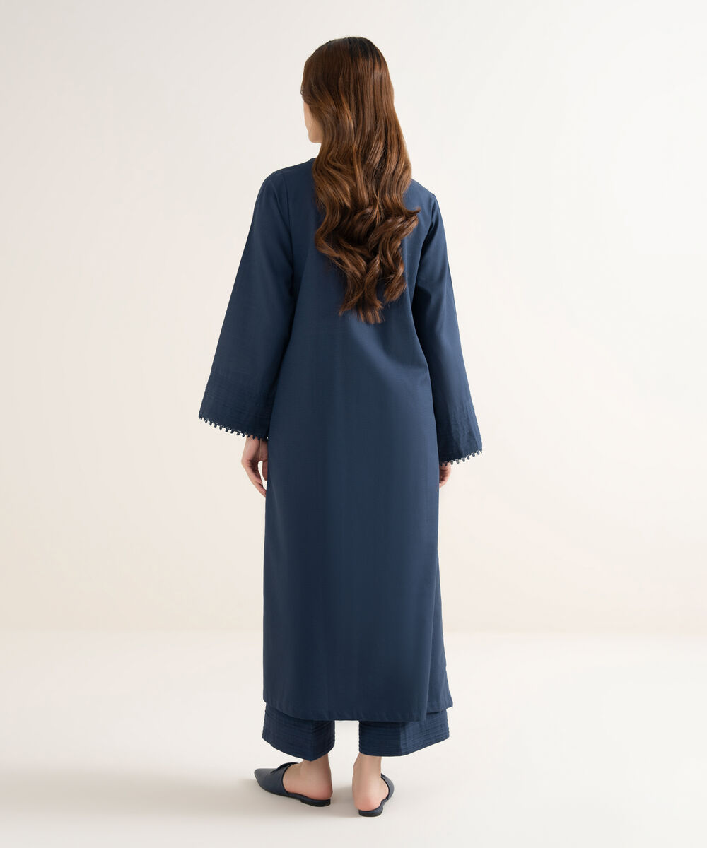 Women's RTW Khaddar Solid A-Line Blue Shirt