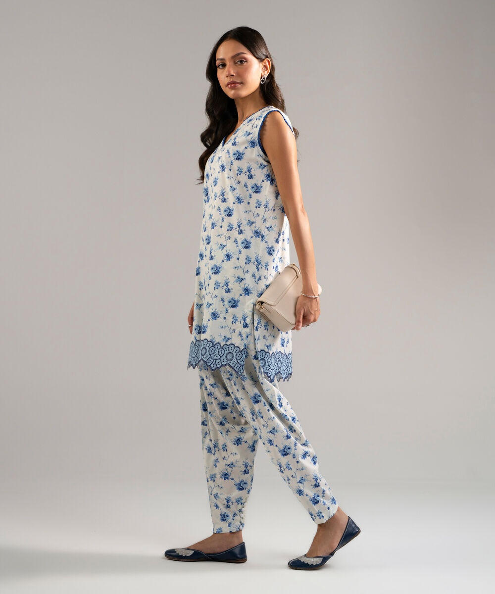 Women's RTW Cotton Viscose Printed White Straight Shirt