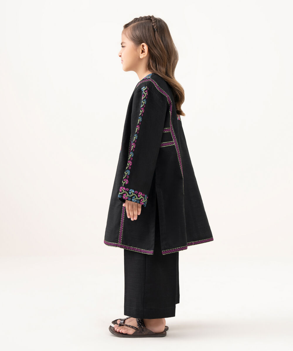 Girl's Light Khaddar Embroidered Black 2 Piece Suit