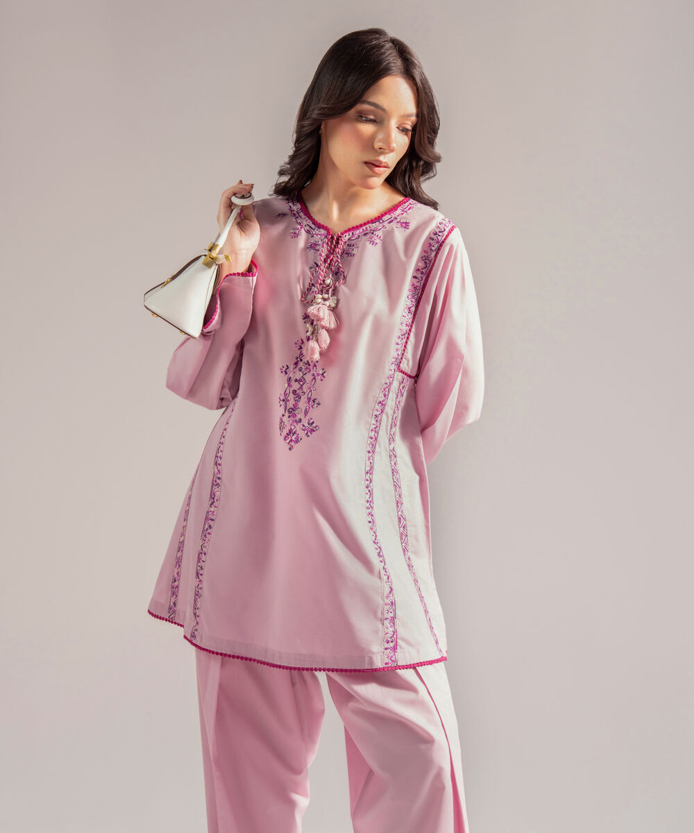 Women's RTW Zari Lawn Embroidered Straight Lilac Shirt