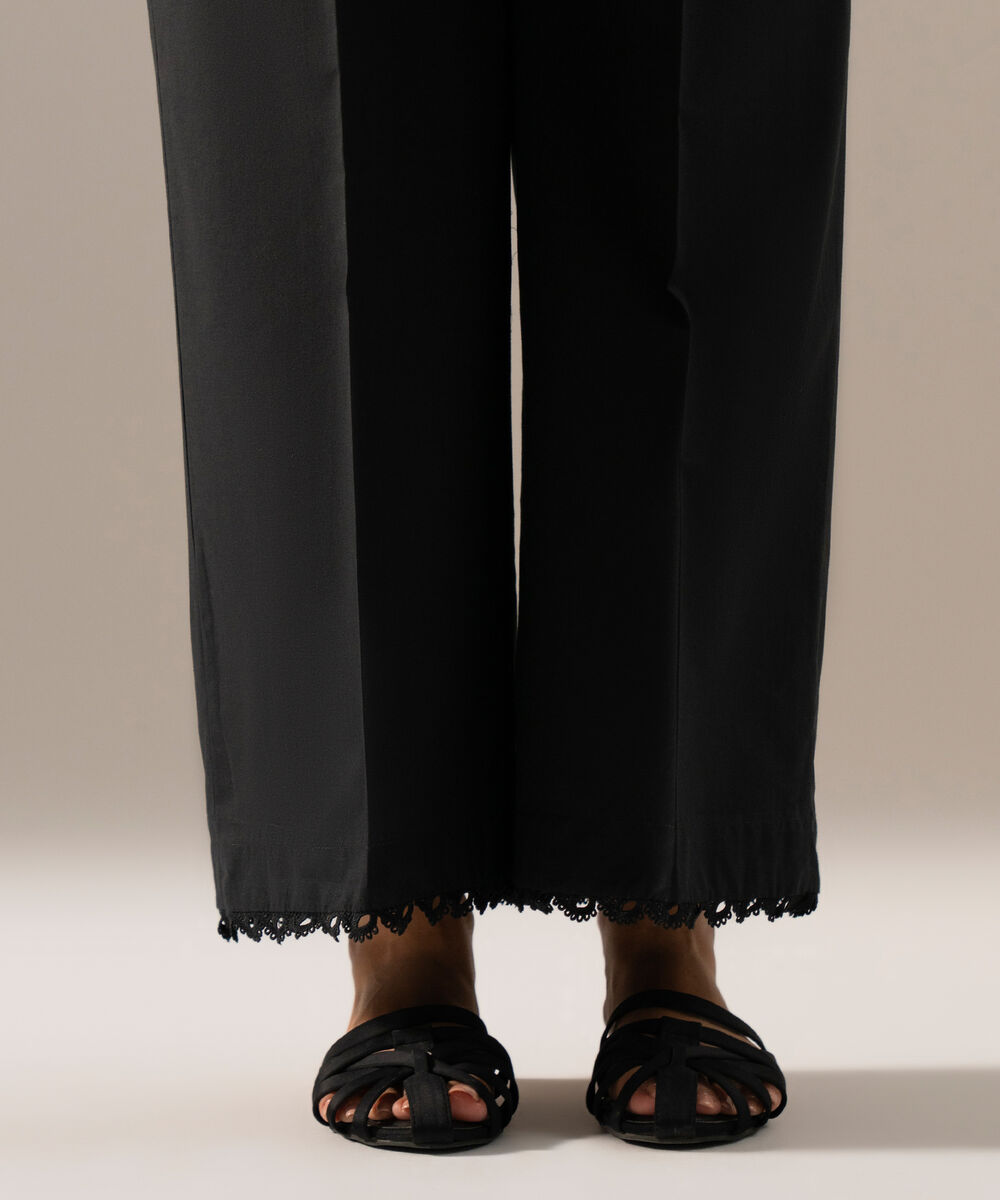 Women's RTW Cambric Solid Black Flared Pants