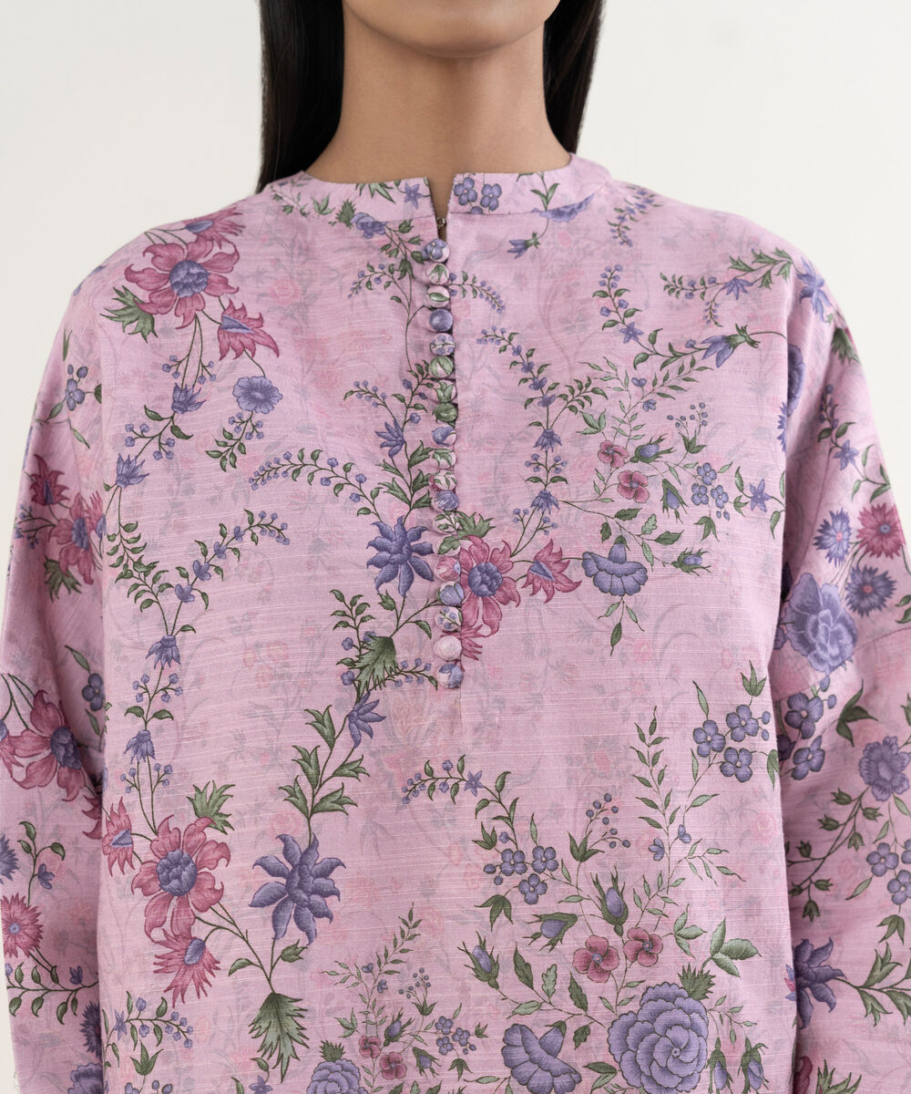 Women's Unstitched Printed Cotton Lilac 3 Piece Suit