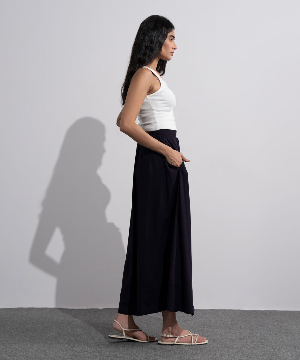 Women's Purple Viscose Flared Skirt