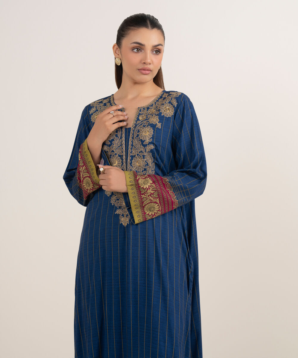 Women's RTW Arabic Lawn Blue Printed Aline Shirt