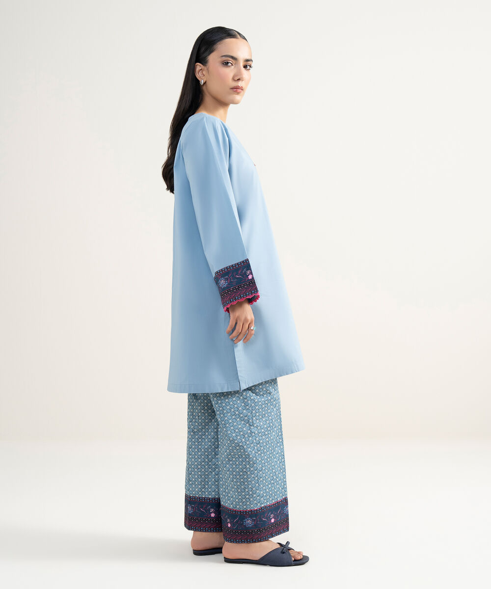 Women's RTW Lawn Solid Blue Straight Shirt