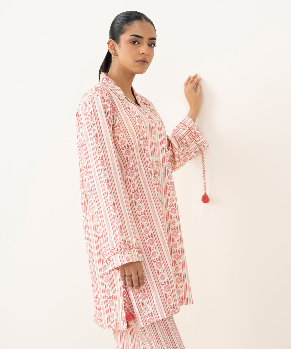 Women's RTW Crosshatch Printed Off White Straight Shirt