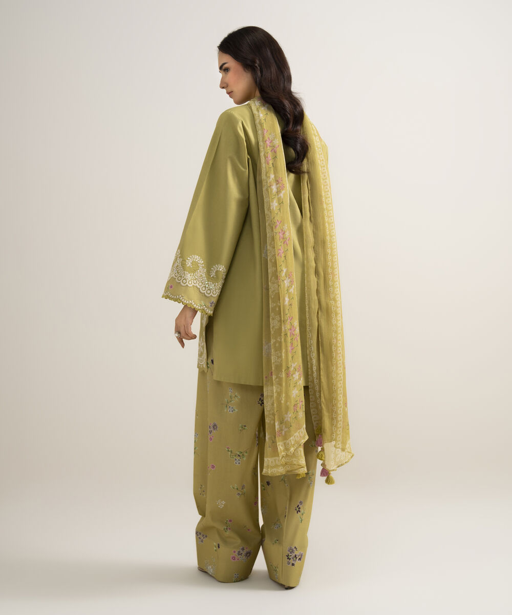 Women's Unstitched Slub Lawn Embroidered Yellow 3 Piece Suit