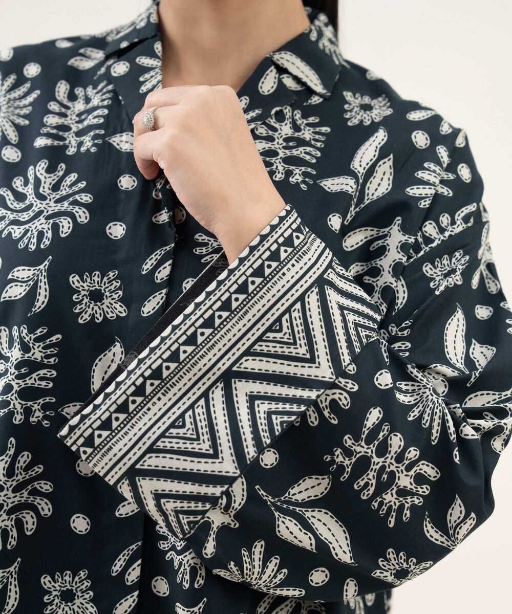 Women's Unstitched Lawn Printed Black 2 Piece Suit