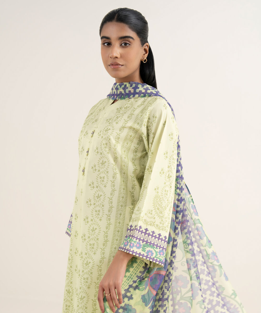 Women's Unstitched Lawn Printed Yellow 3 Piece Suit