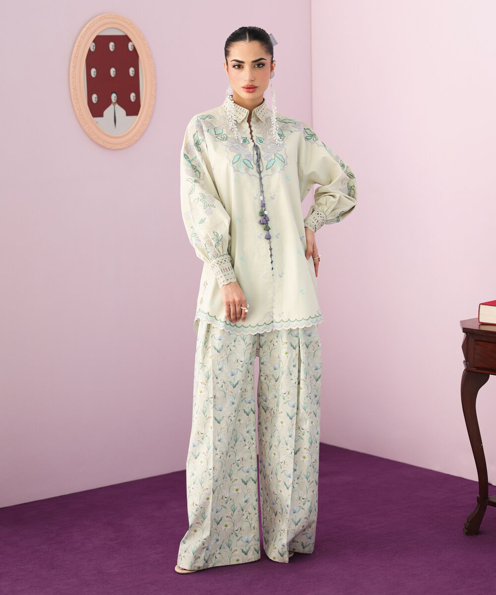 Women's Unstitched Lawn Embroidered Green Two Piece Suit