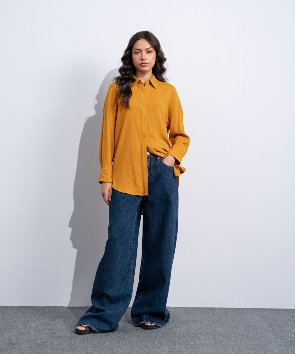 Women's Western Orange Button Through Seersucker Shirt