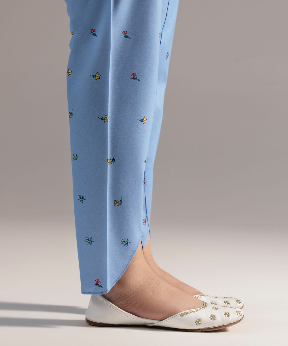 Women's RTW Cambric Printed Ice Blue Tulip Shalwar
