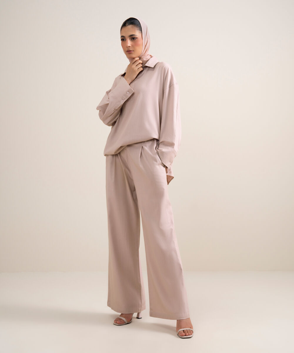 Women's Dusty Pink Loose Fit Pleated Pants