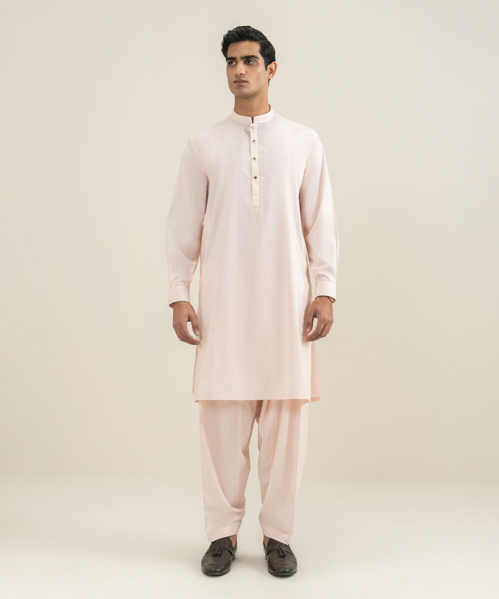 Men's light pink Blended Yarn Dyed Kameez Shalwar
