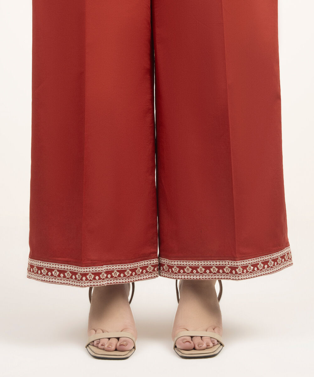 Women's RTW Cambric Embroidered Orange Flared Pants