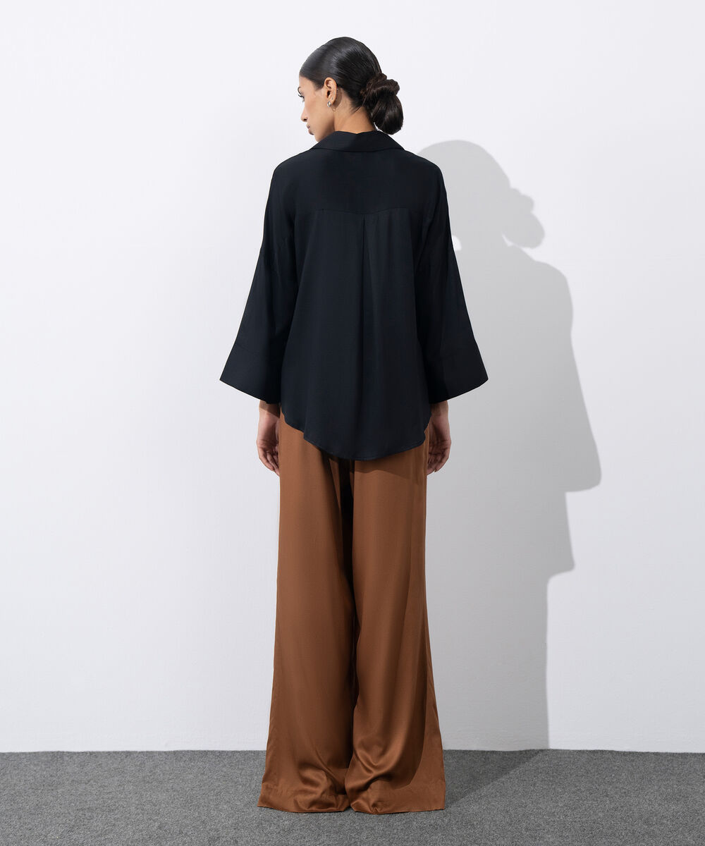 Women's Western Wear Black  V-Neck Button Through Shirt