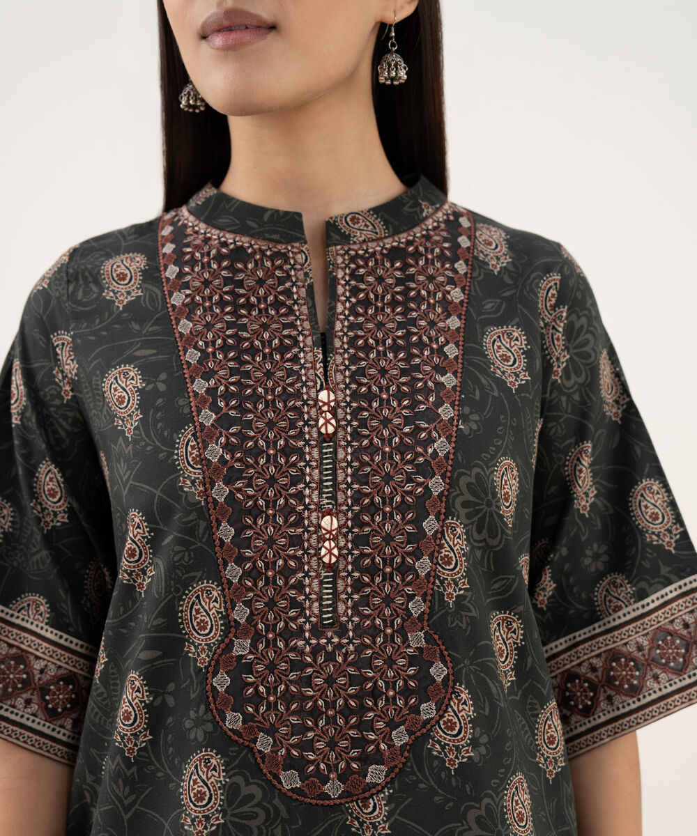 Women's Unstitched Light Linen Printed Grey 3 Piece Suit