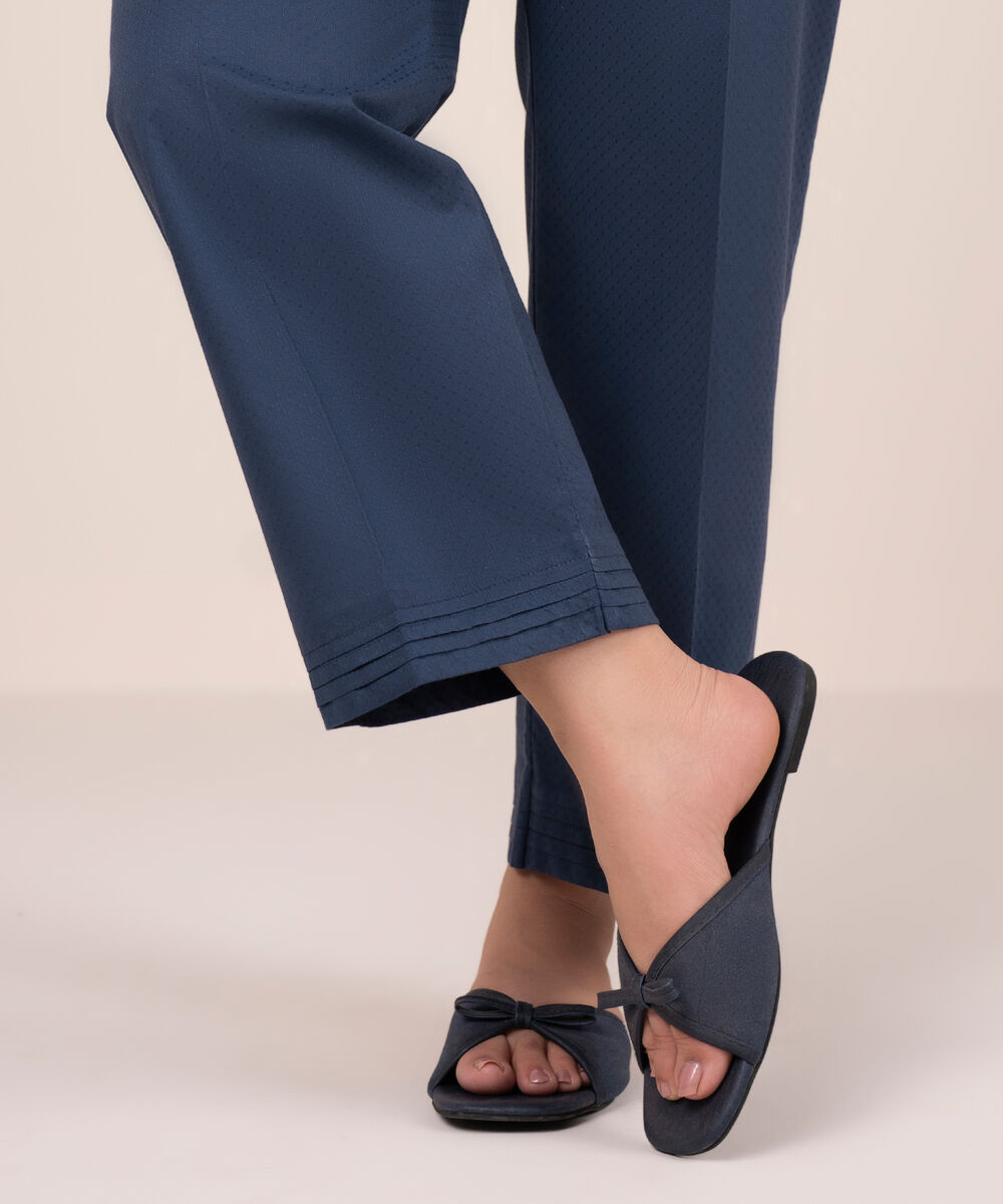 Women's RTW Dobby Solid Blue Straight Pants