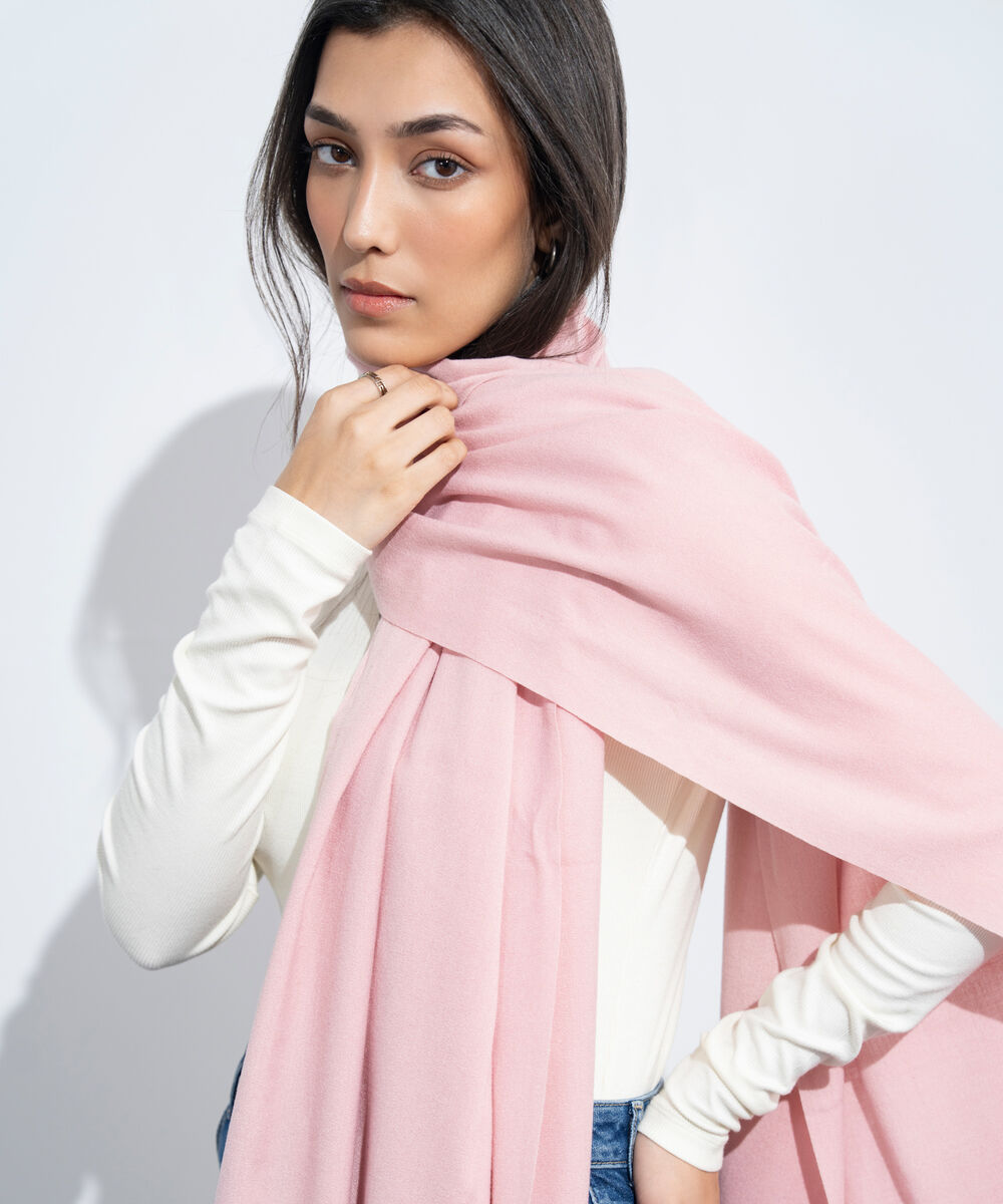 Women's Western Wear Light Pink Plain Woollen Scarf