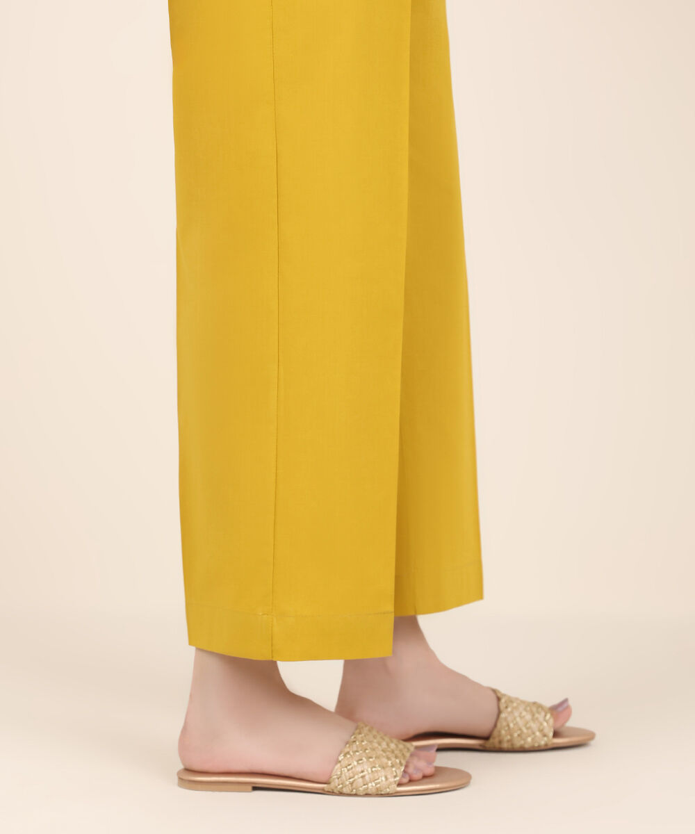 Women's RTW Cambric Yellow Solid Straight Pants