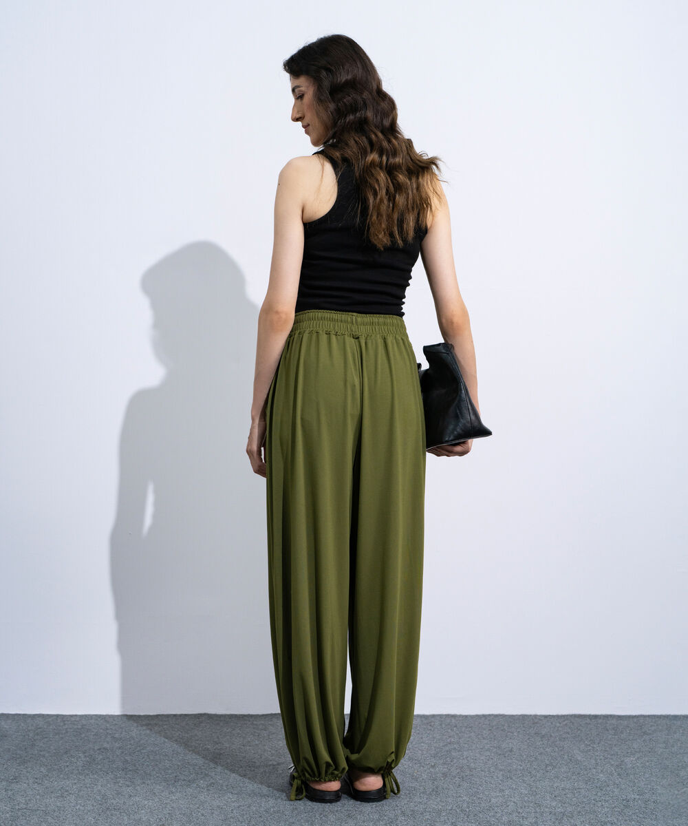 Women's Olive Green Flowing Balloon Trousers