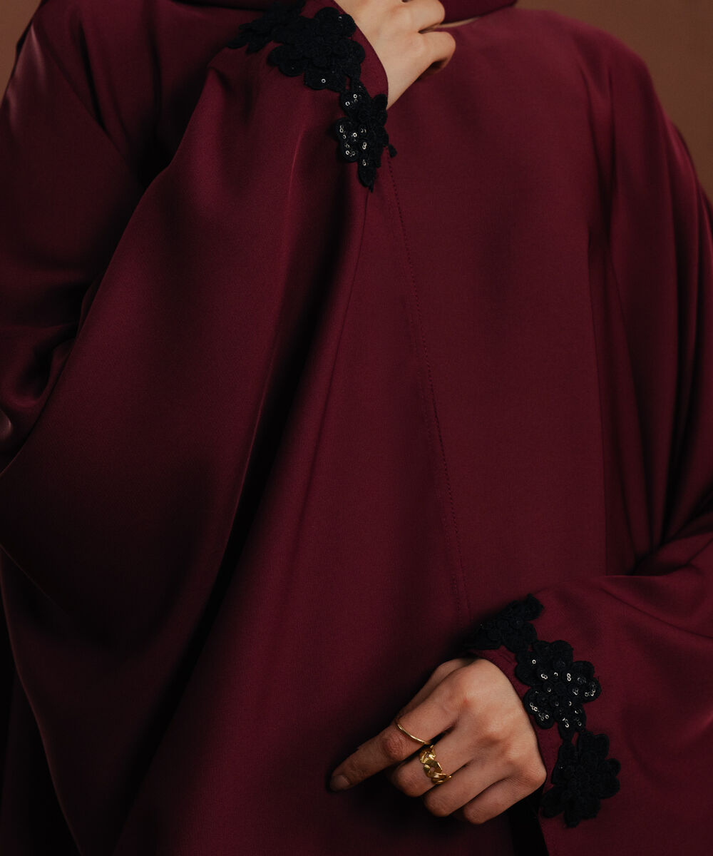 Women's maroon kaftan Abaya set