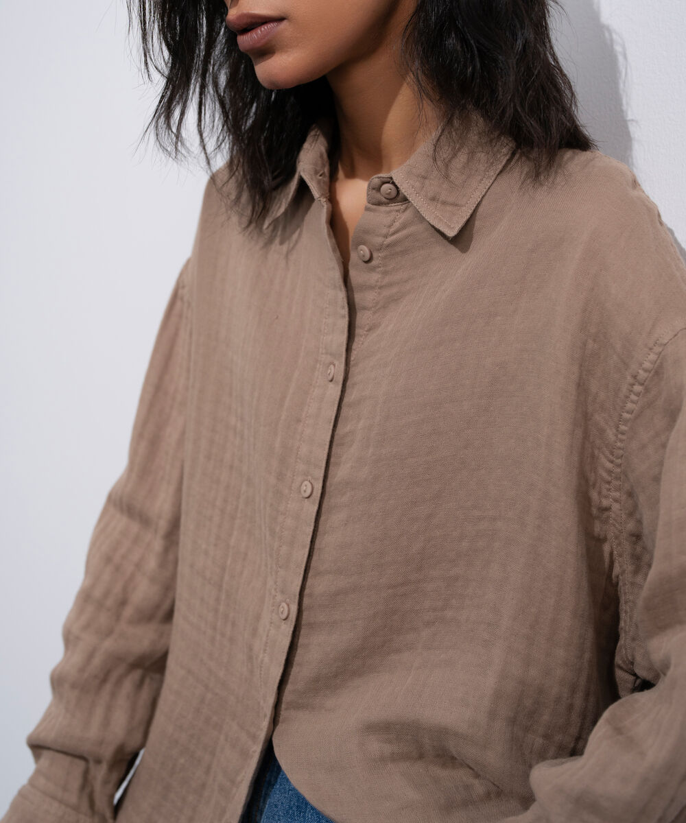 Women's Beige Loose-Fit Muslin Shirt
