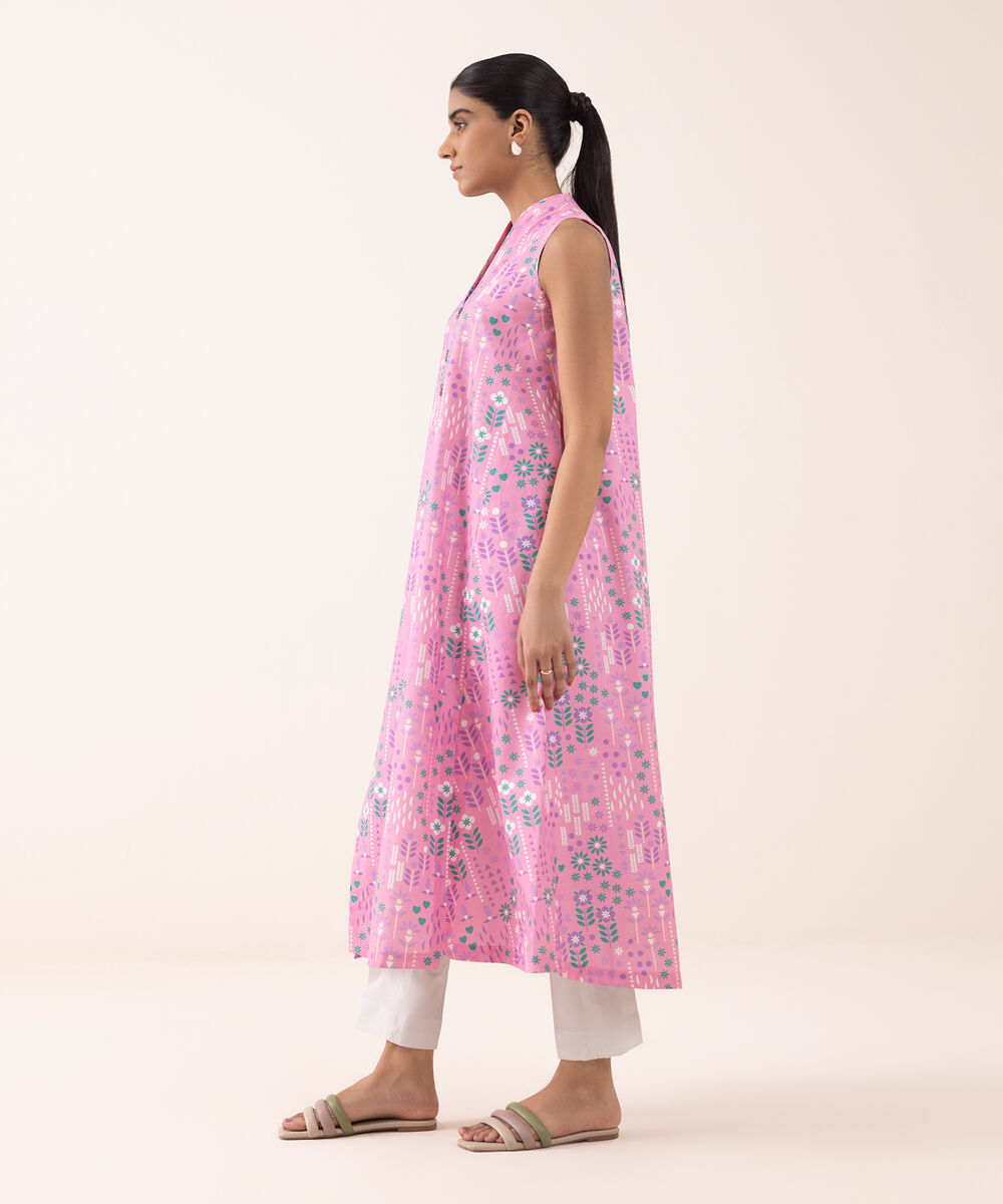 Women's Unstitched Cotton Printed Pink Shirt