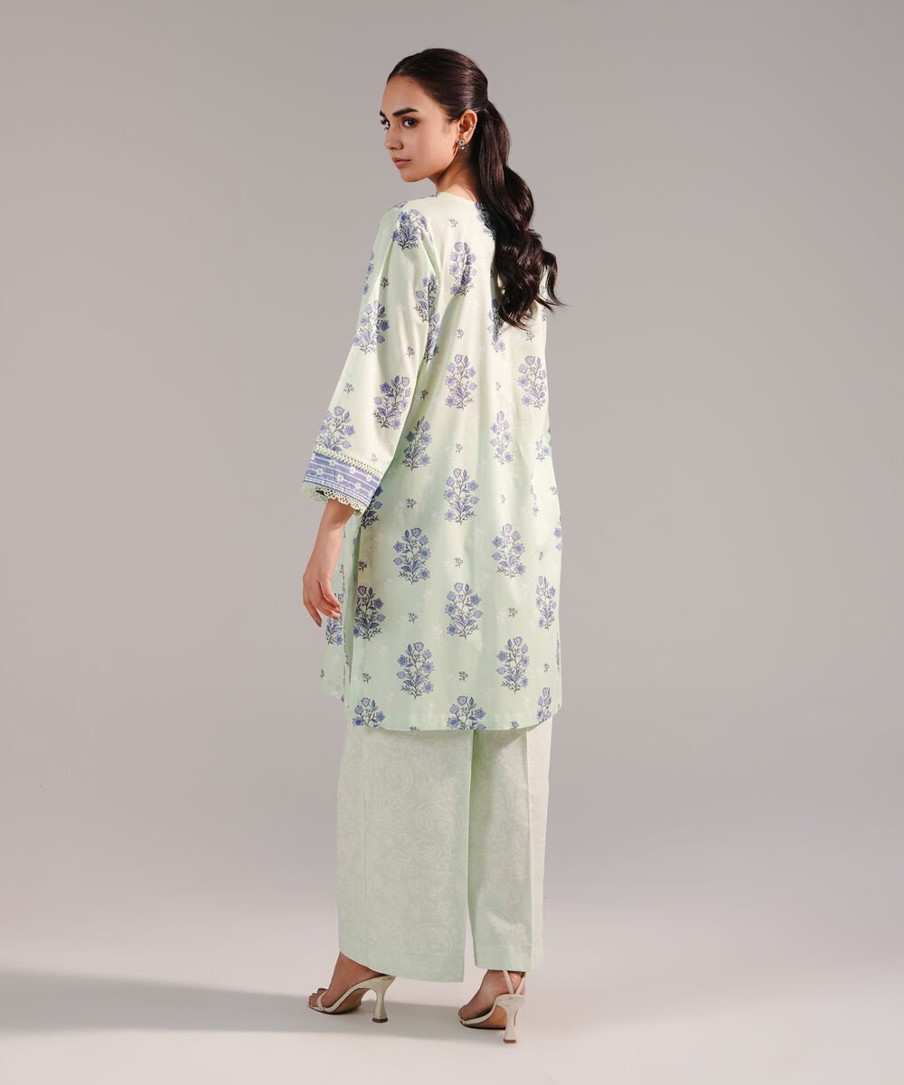 Women's RTW Lawn Printed Mint Green Straight Shirt