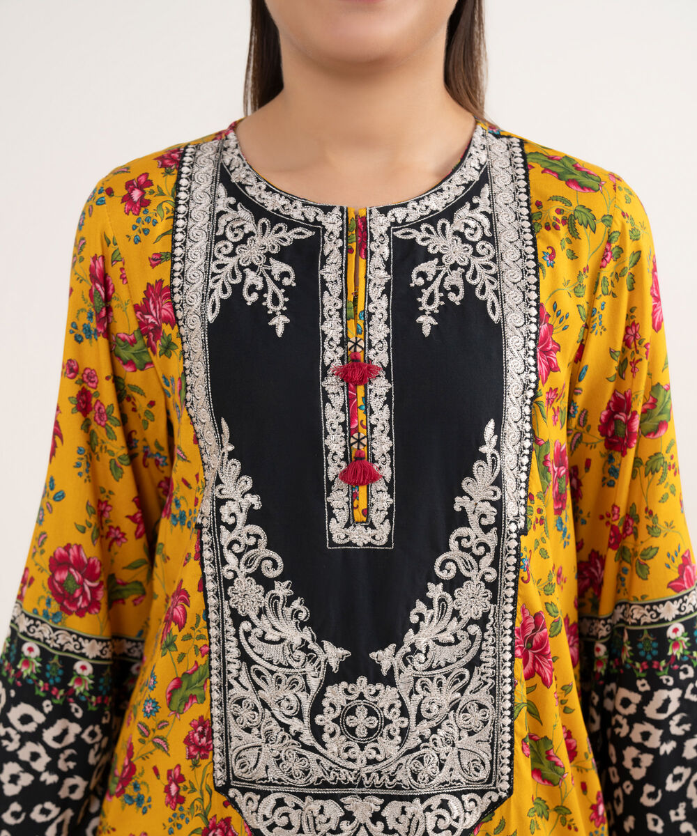 Women's RTW Arabic Lawn Yellow Printed Aline Shirt