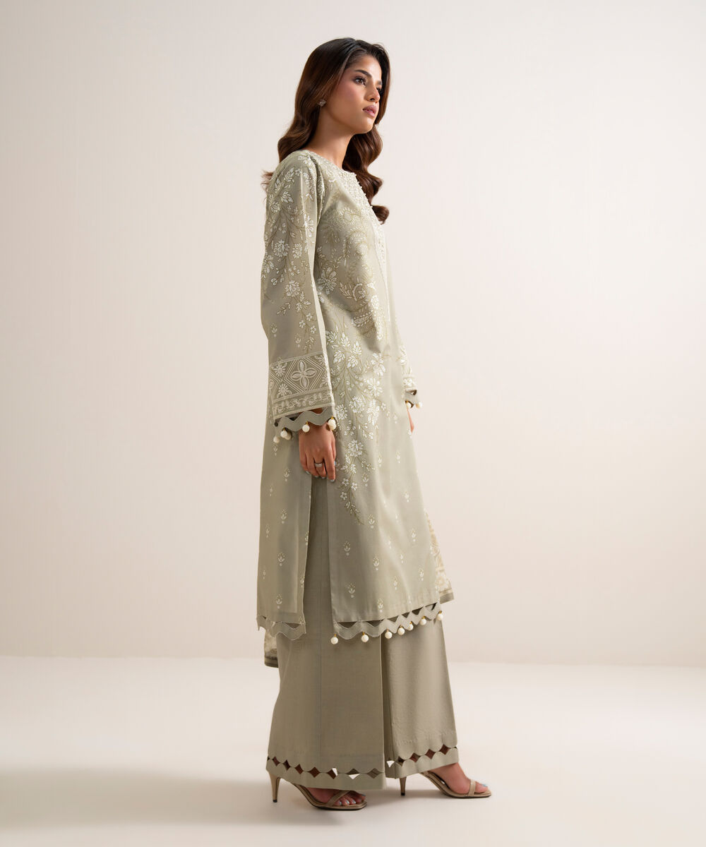 Women's Unstitched Lawn Embroidered Grey 3 Piece Suit