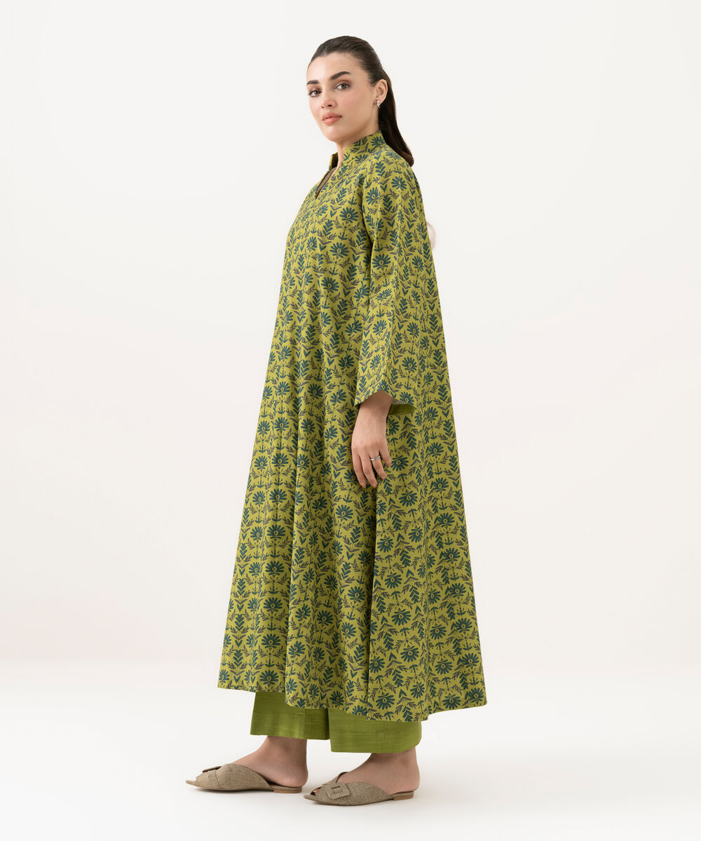 Women's Unstitched Khaddar Printed Green 2 Piece Suit