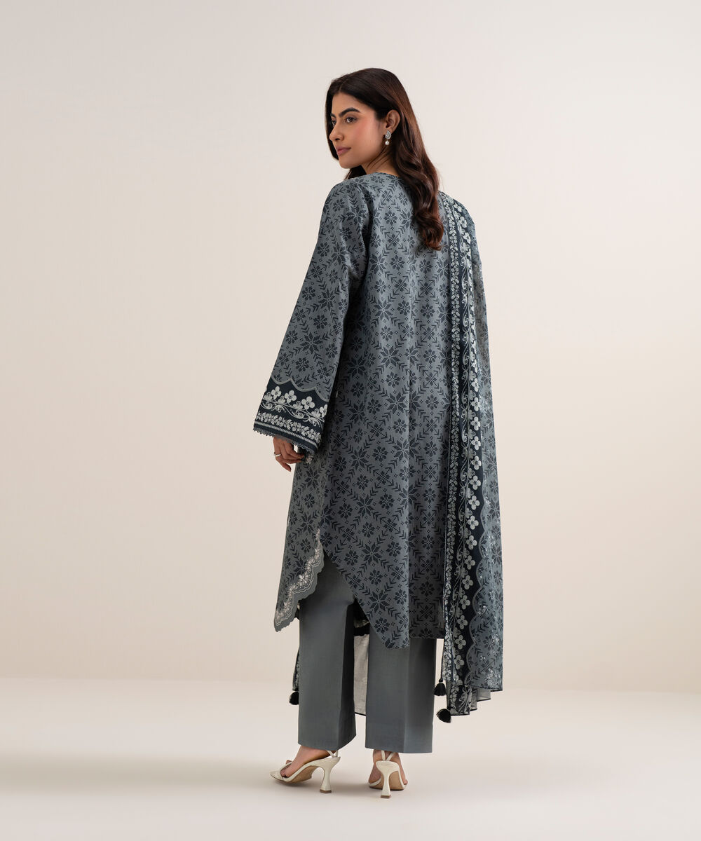 Women's Unstitched Lawn Embroidered Grey 3 Piece Suit