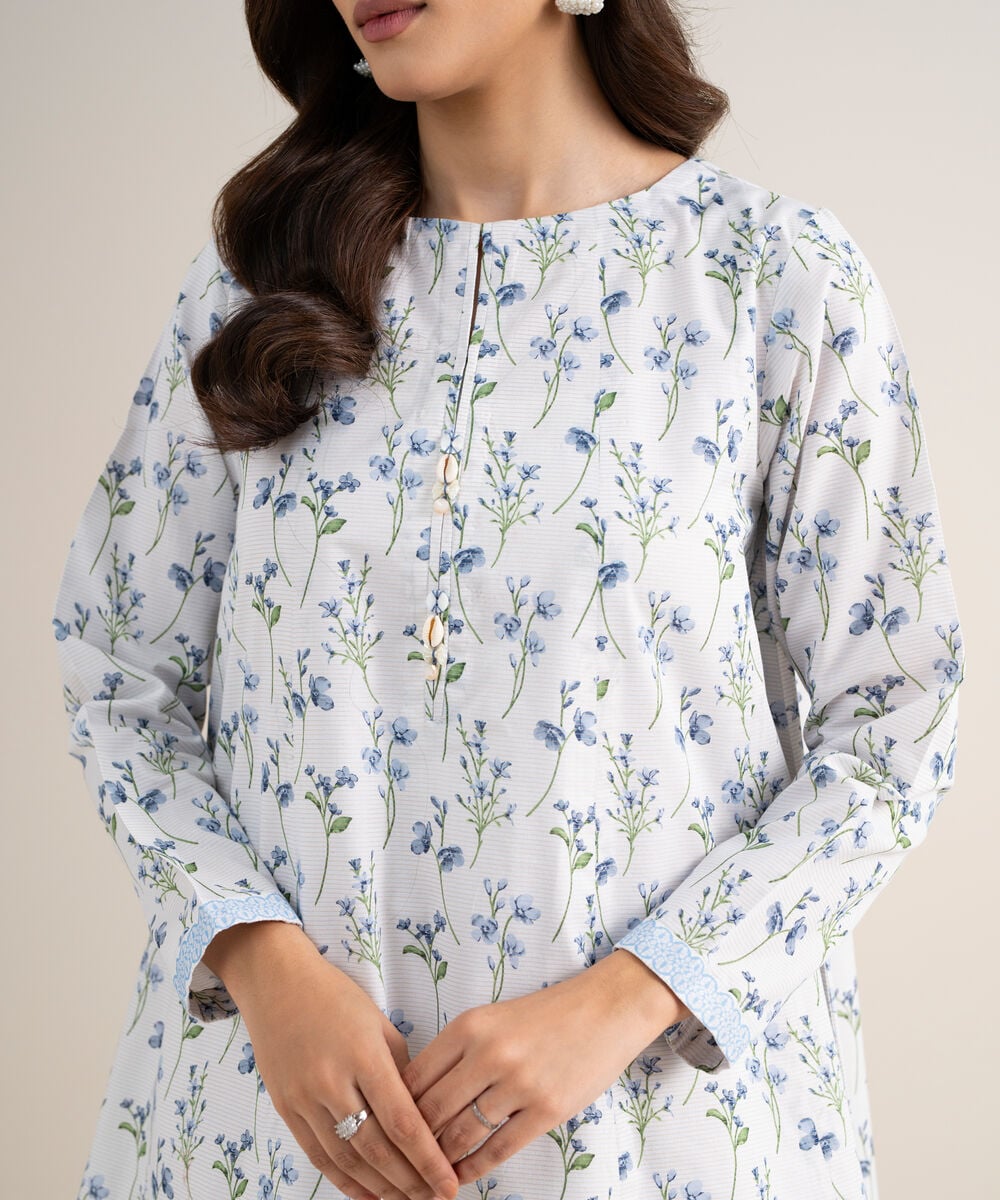 Women's Unstitched Zari Lawn Printed Off White
