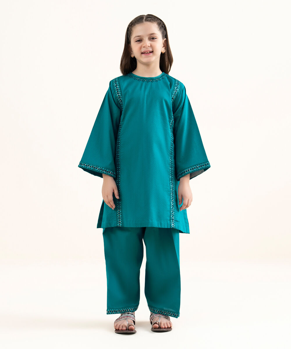 Girls Two Piece Embroidered Textured Lawn Suit