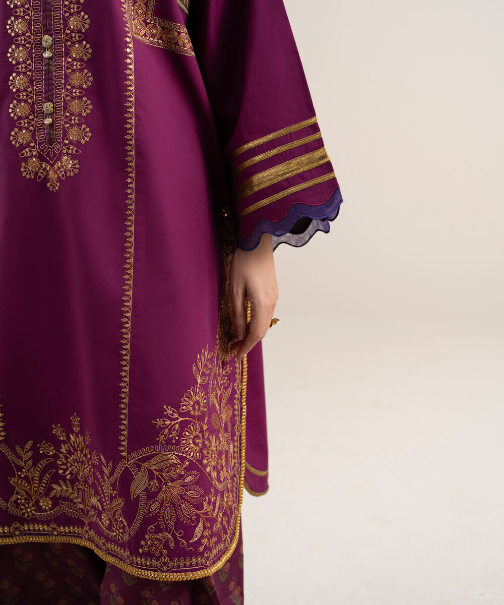 Women's Unstitched Dobby Embroidered Pink 3 Piece Suit