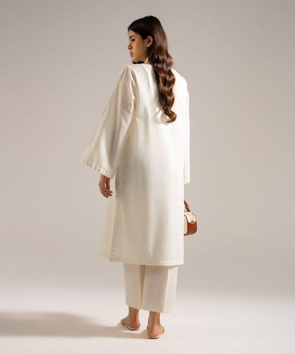 Women's RTW Dobby Solid White Straight Shirt