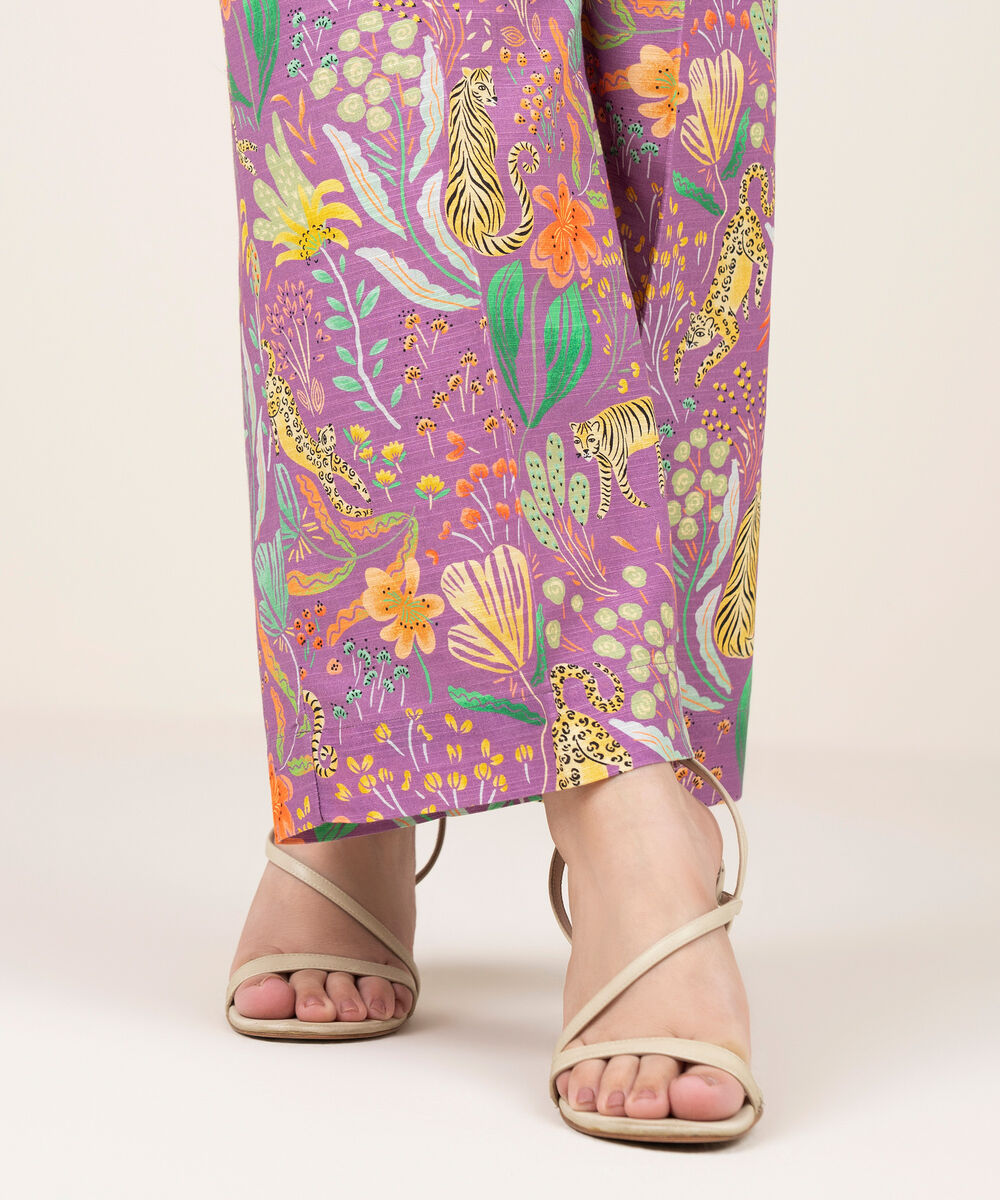 Women's RTW Khaddar Printed Purple Culottes