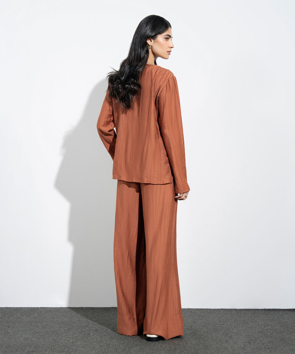 Women's Western Rust Slash Neck Textured Top