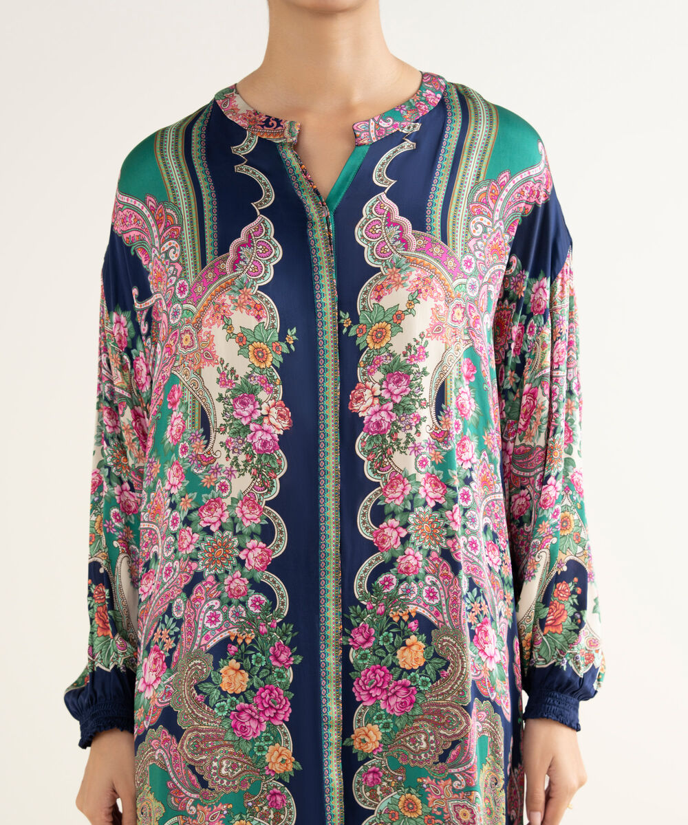 Women's RTW Bemberg Chamoz Printed Blue 2 Piece Suit