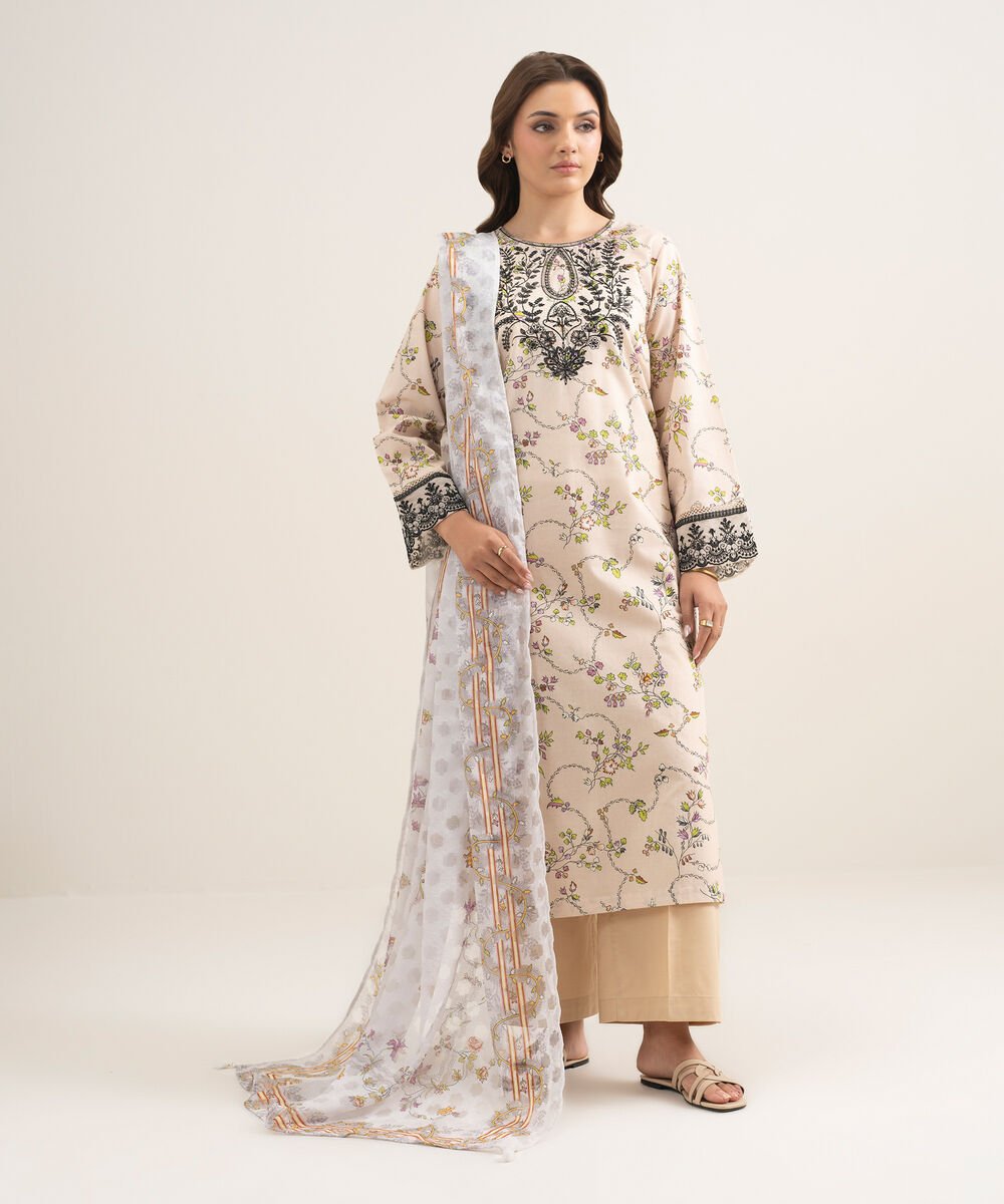 Brochea Jacquard Printed Grey Dupatta