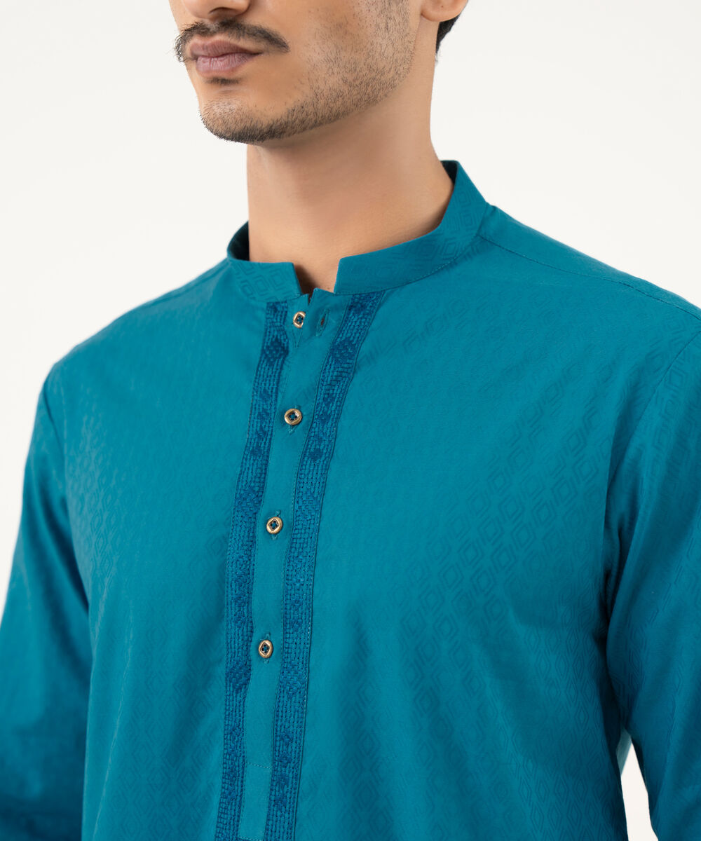 Men's 100% Cotton Plain Teal Green Kurta